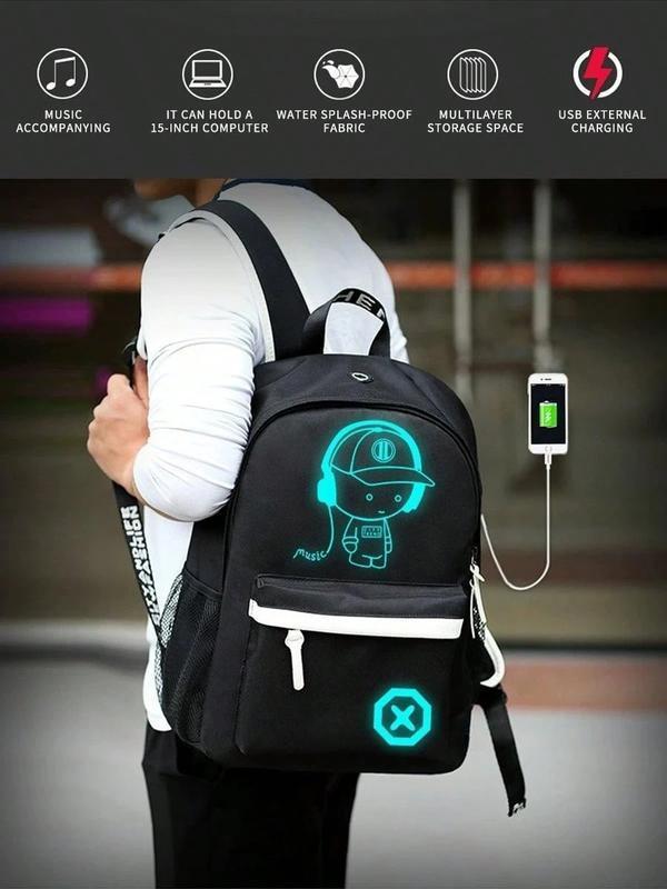 Luminous Print Backpack – Waterproof Lightweight School Bag, Adjustable Strap for Travel, Hiking & University – Unisex Casual