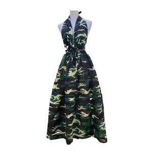Camouflage Scarf Backless  Dress  Adjustable waist