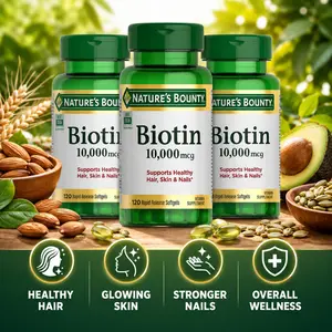 Biotin Hair Skin and Nails Vitamins, Supports Healthy Hair, Skin and Nails, 10,000 mcg, 120 Softgels