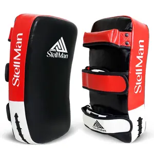StellMan Muay Thai Curved Kick Pads Red – Leather MMA & Kickboxing Training Pads
