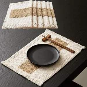 Pack Of 6 Boho Placemats Washable Cotton Burlap Farmhouse Table Mats Woven Dinner Table Decor Centerpiece for Party Home Decor