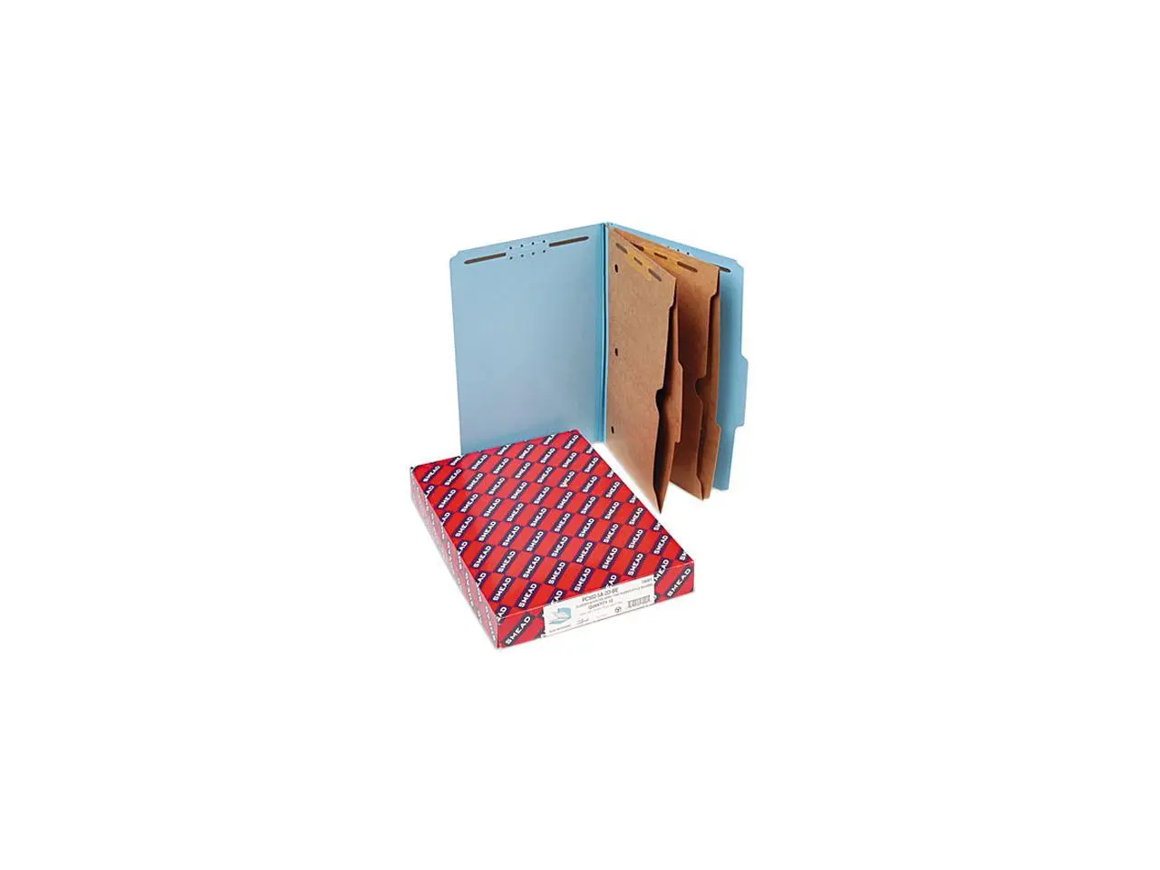 Smead 19081 Pressboard Folders with Two Pocket Dividers, Legal, Six-Section, Blue, 10/Box