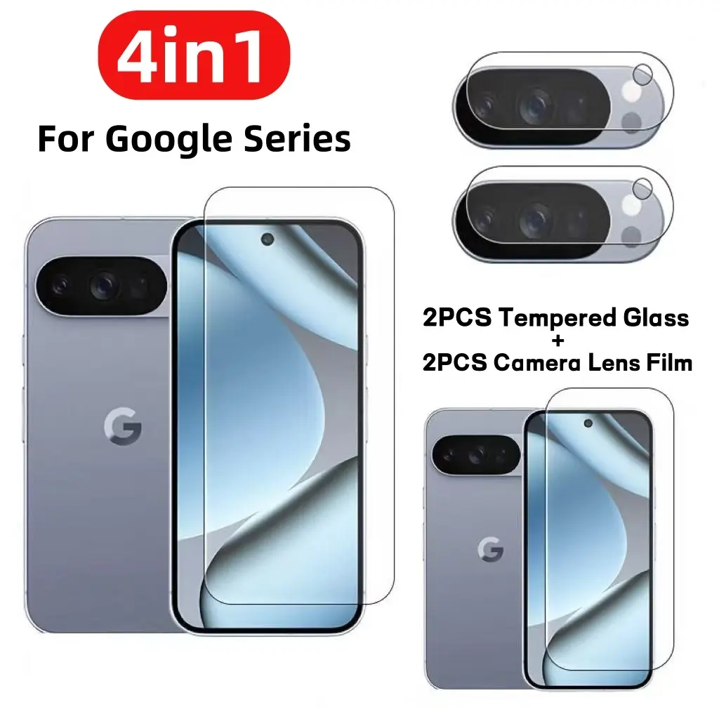 4in1 2pcs HD Screen Protector, 2pcs Camera Lens Protector For Google Pixel 10/9/Pro/Pro XL/8/8A/8 Pro/7/7a/6/6a, Smartphone, 9H Hardness, Glossy Finish, Anti-Fingerprint, Scratch Resistant, Case Friendly, Phone Screen Protectors