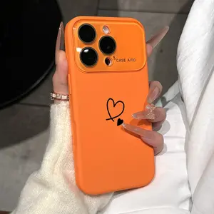 Heart a Tiny Embrace Pattern Dopamine Ins Style Solid Color Phone Case with Ultra Skin friendly Touch, All Inclusive Lens Phone Case Suitable for iPhone 17 16 15 14 13 12 Pro Max Air