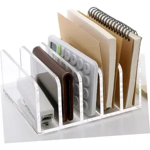 1PC Acrylic Mail Organizer for Sorting Mail, Business Card 2Pack, 5 Slots Mail Holder for Desktop Shelf, Acrylic Mail Sorter for Desk Organzier, Clear Bill Money Divider for Cash Envelope