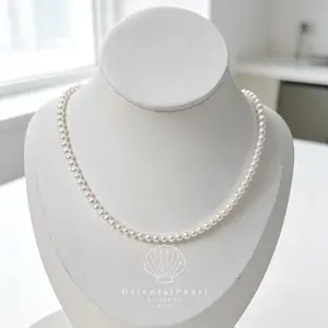 NC61-Natural Freshwater AK Pearls Full Strand Necklace 4mm-5mm Everyday Wearing Size Genuine Pearls with S925 Clasp Simple Elegant Design Stack Wearing Single Layer Chic