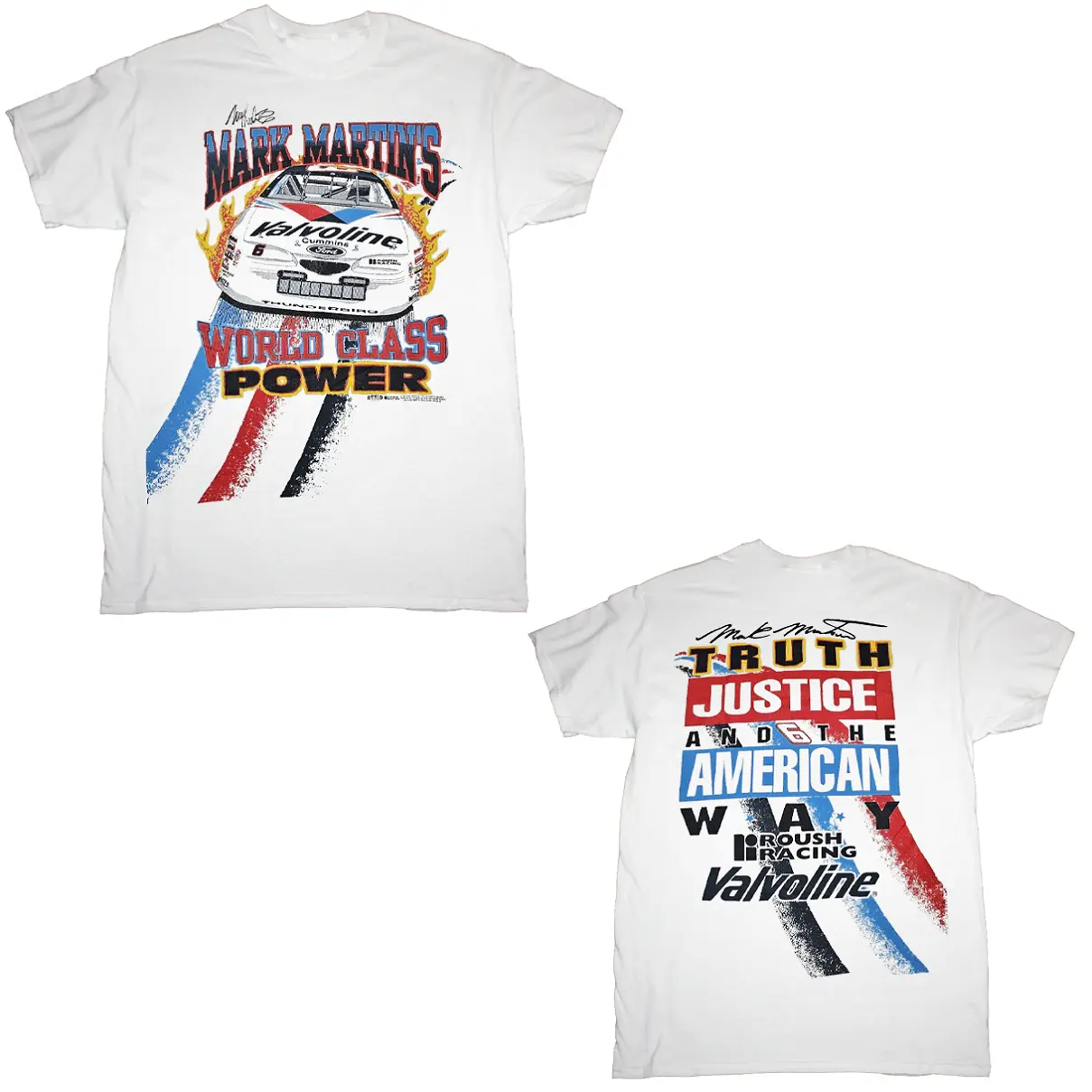 Nascar Mark Martin Signed Valvoline Vintage Unisex Short Sleeve White T-Shirt Double Side Fullsize