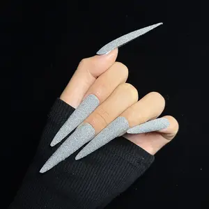 Handmade Press-On Nails Long Crystal Rhinestone Decoration, Luxurious 3D Nail Art Gel Carved Flower Design, Perfect for Weddings & Parties