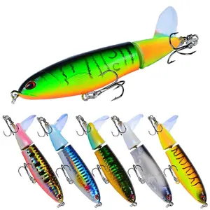 Topwater Hard Bait Fishing Lure with High-Speed Spin Propeller, Multi-Size Options, Realistic Eye, Rotating Tail, Surface Fishing Design, Wounded Appearance