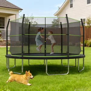 14ft Trampoline with Ladder and Enclosure Net for Kids and Adults, Heavy-duty 14' Outdoor Trampoline for Backyard