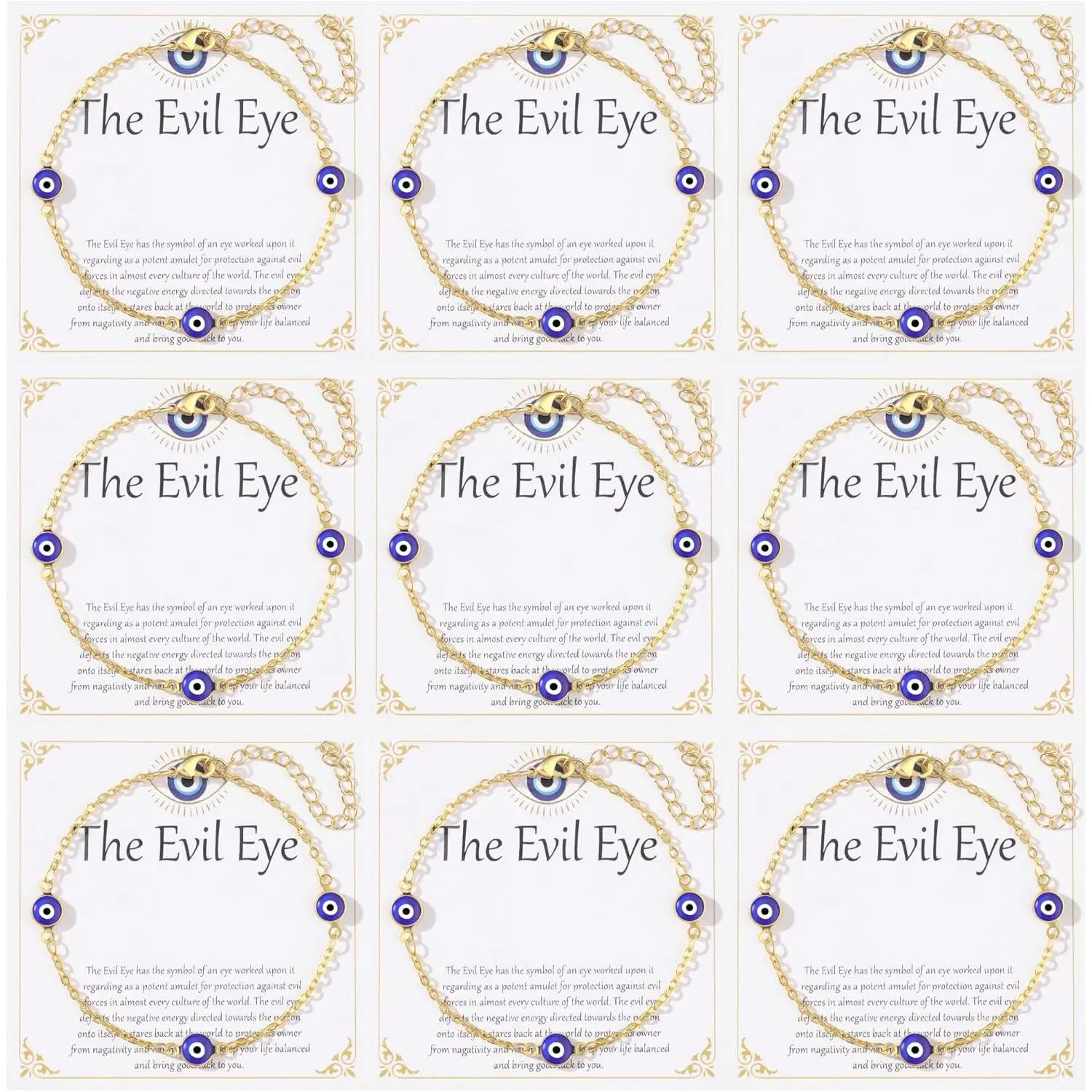 9pcs Evil Eye Bracelet for Women - 18K Gold Plated Multicolored Evil Eye Bracelets Protection Bracelet Ojo Turco Amulet Lucky Jewelry Gifts with Meaning Card