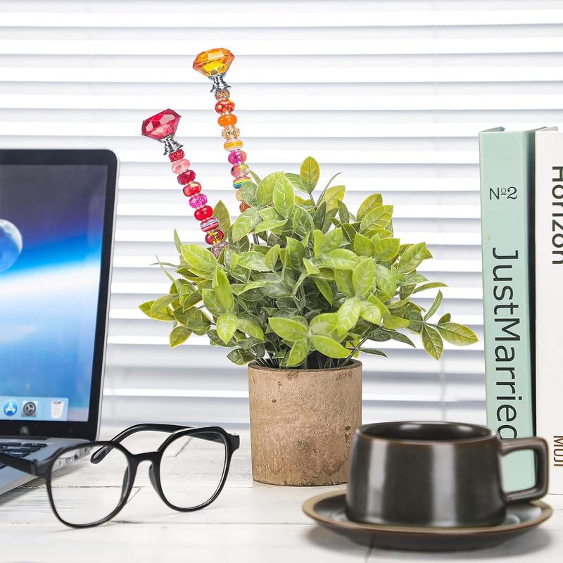 236Pack Beaded Garden Stakes, DIY Fairy Wand Garden Stake Beads Kits with 200 Colorful Assortment Round Large Hole Beads with 12 Crystal Stopper Top, 12 Threaded Rod for Outdoor Decoration - Tools Hardware.