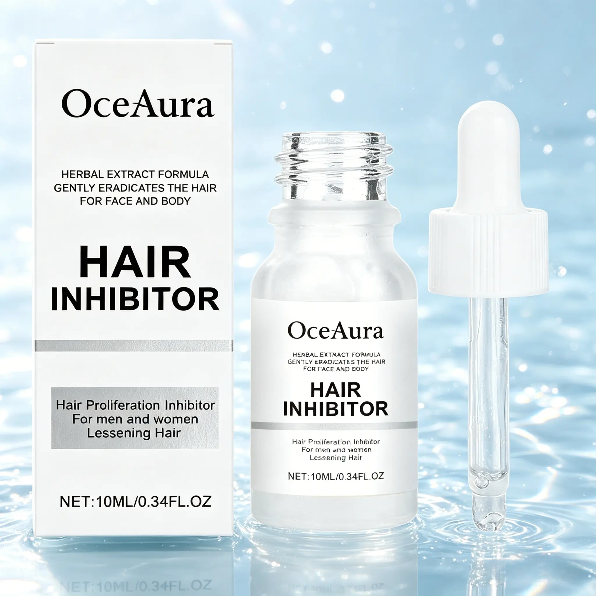 OceAura Hair Growth Inhibitor Serum - Natural Hair Removal Support for Face & Body - Post-Shave & Waxing Management for Smooth Skin - Herbal Extract Formula for Sensitive Skin & Bikini Area - 0.34 fl oz
