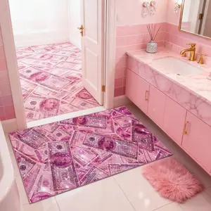 Pink dollar pattern rug, 1 count Y2K aesthetic pattern doormat, soft non-slip rug suitable for living room, bedroom, kitchen, bathroom, and entrance.washable easy to clean, Home Decorative Rug. Romantic home decor rug, Valentine's Day gift
