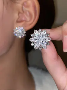 Fashion Elegant Artificial Crystal Decor Flower Design Stud Earrings, Casual Jewelry for Women, Trendy All-match & Exquisite Jewelry for Party & Daily Decor, Rhinestone Earrings