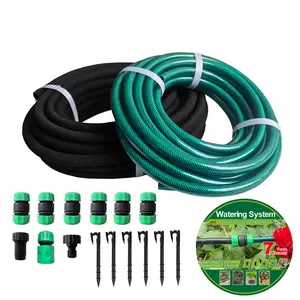 Customizable Soaker Hose System - 1/2 inch x 50ft Soaker Hose with 25ft Garden Hose, Irrigation Weeping Hose with Reinforced Fittings for Raised Garden Flower Bed, Vegetables and Shrub Plants.