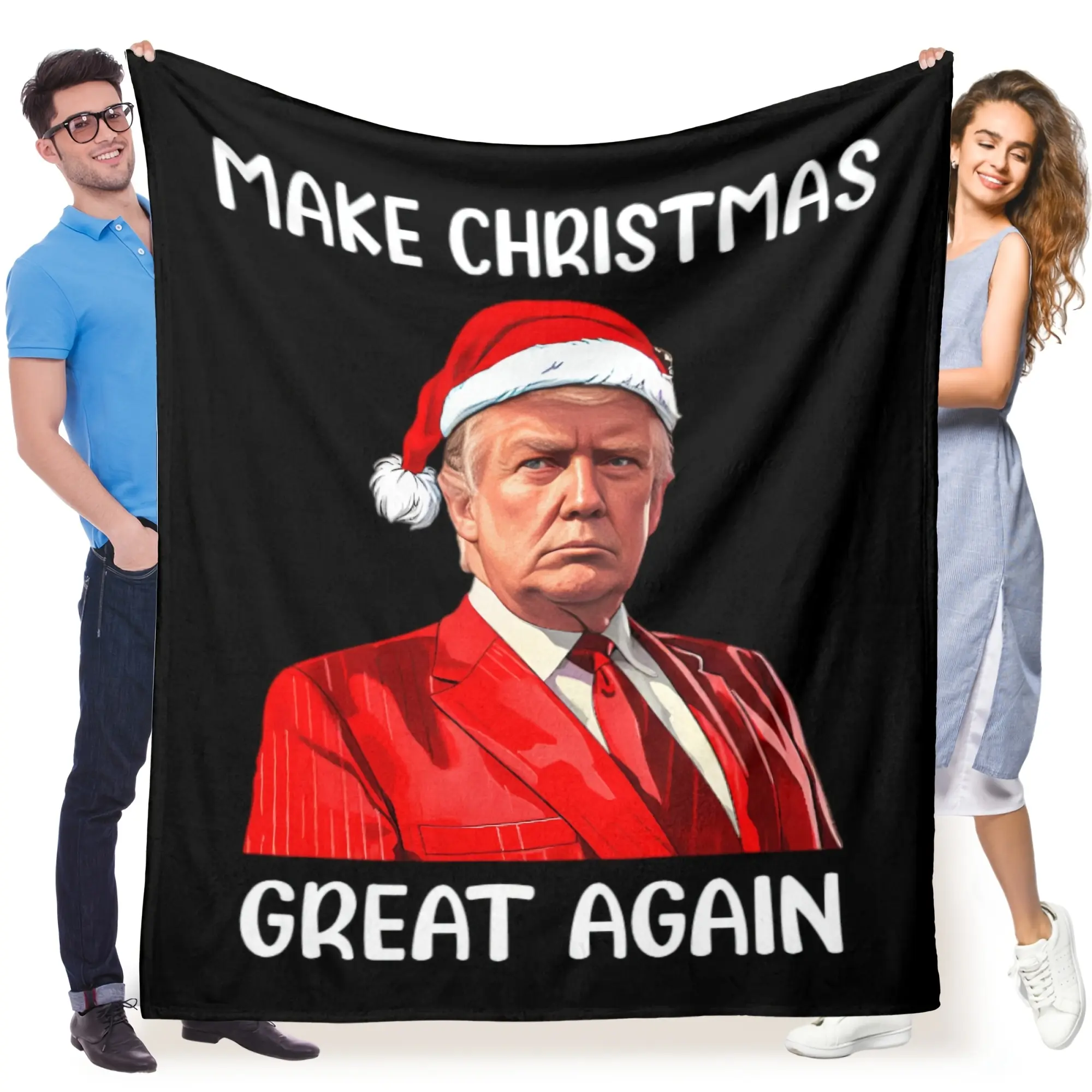 Trump Printed Flannel Christmas Blanket - Multi-Size (50x76cm(20×30in),80×120cm(32×48inch),100x130cm(40×50in)), Lightweight, Hypoallergenic, Skin-Friendly - All Seasons Whimsical Room Decor - Ideal Holiday Gift
