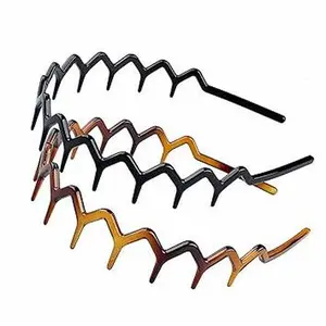 2 Set of Stylish Black And Brown Zig Zag Headbands for Women Men - Trendy Shark Tooth Hair Comb Headband