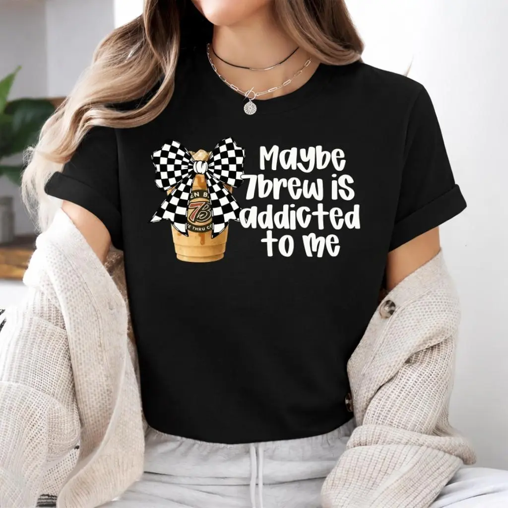 Women's 7brew Print T-Shirt - Unisex Round Neck Polyester Top, Funny Iced Coffee Lover Gift, Retro Summer Vibes, JYP Aesthetic, Colorful Fan Apparel, Everyday Jeans Match, Shorts