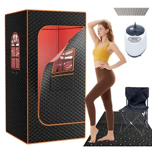 Naudacaa Large Portable Steam Sauna Box with 3L 1200W Steamer, Personal Home Saunas Tent with Big Chair, Floor Mat & Remote Control, Foldable Spa Tent 2.96’ x 2.96’ x 5.9’, Black