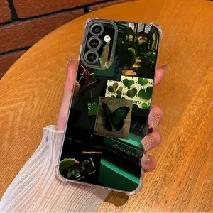 Forest Green Collage Butterfly pattern Aesthetic TPU Casing For SAMSUNG GALAXY A14A15A16A25A26A34A35A36A53A54A55A56 4G5G Four Corners Transparent Soft Silicone TPU Shockproof Full Protection Anti-Drop Nature Green Style Phone Cases Shell Cover L1583