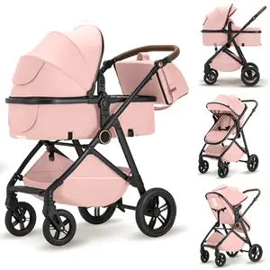 2 in 1 Baby Stroller, Newborn Infant Toddler Convertible Pram Stroller for 0-36 Months Old Babies With Mom Bags 2-in-1 Reversible