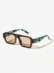Trendy Tortoiseshell Pattern Sunglasses, Vintage Casual Rectangle Frame Sunglasses for Everyday Use, Fashion Accessories for Outdoor Activities, Rectangular Sunglasses