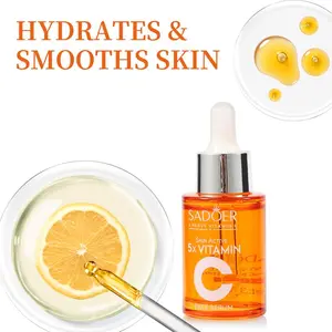 SADOER 5X Vitamin C Face Serum 5 in 1 Active VC+ Hydrating Moisturizing Pore Care Skincare for Brightening Radiance & Nourishing Facial Essence 30ml Lightweight Antioxidant-Rich Skin Revitalizer Moisturize Evening Dropper Daily