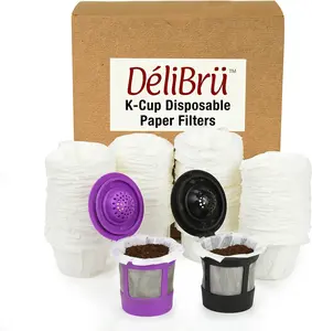 K Cup Filters - Pack of 100 - Fits With All Reusable Coffee Pods - Compostable and Disposable Coffee Filters for Keurig Single Cup by Delibru