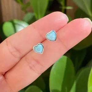 Natural Larimar Heart Stud Earrings