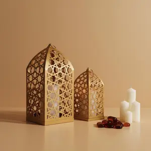 Luxury Gold Ramadan Lantern Set – Islamic Metal Candle Holders for Eid & Home Decor