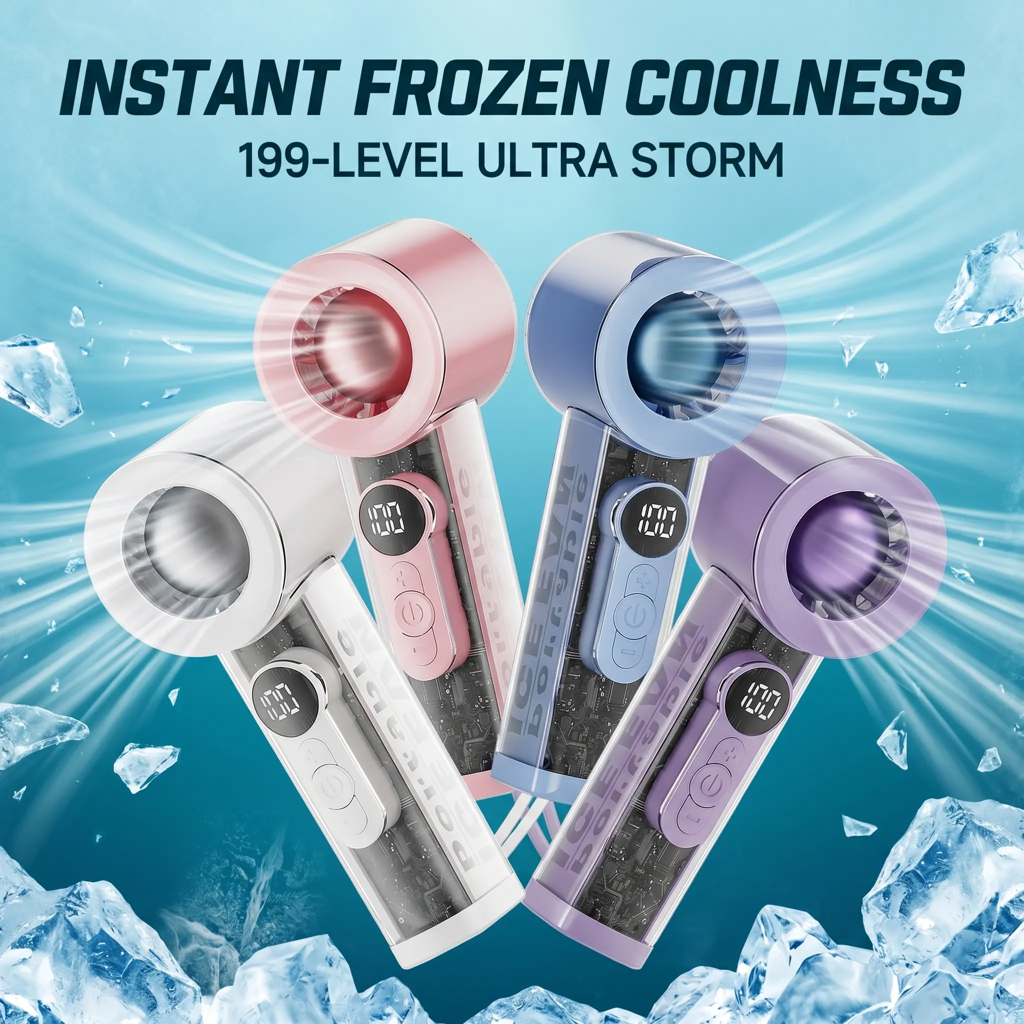 Portable Handheld Speed Fan，199 Speeds ，Digital Display,Perfect for Travel, Camping, Beach and Makeup