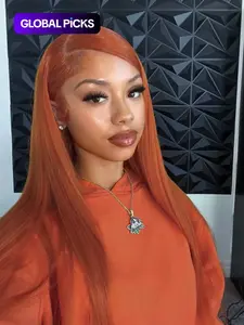 28 Inch Orange Color Long Straight Glueless Lace Front Wig for Women, Gorgeous Fluffy Straight Frontal Wig without Bangs, Synthetic Wig, Synthetic Hair for Party, Daily Use, Glueless Wigs