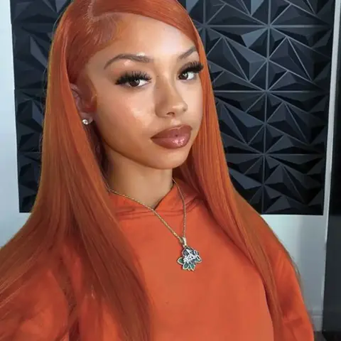 28 Inch Orange Color Long Straight Glueless Lace Front Wig for Women, Gorgeous Fluffy Straight Frontal Wig without Bangs, Synthetic Wig, Synthetic Hair for Party, Daily Use, No Glue Wig, Glueless Wigs