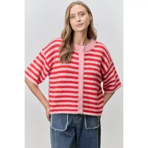 Stripe Cardigan - Light Pink & Red