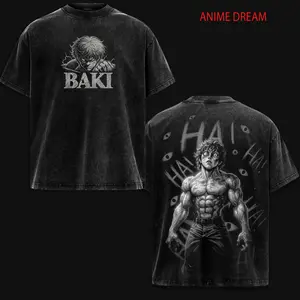 Baki Hanma Baki the Grappler Colletion Anime Double Printed Vintage Washed Tee Unisex Oversize Anime Manga Washed Heavyweight Cotton T-shirt