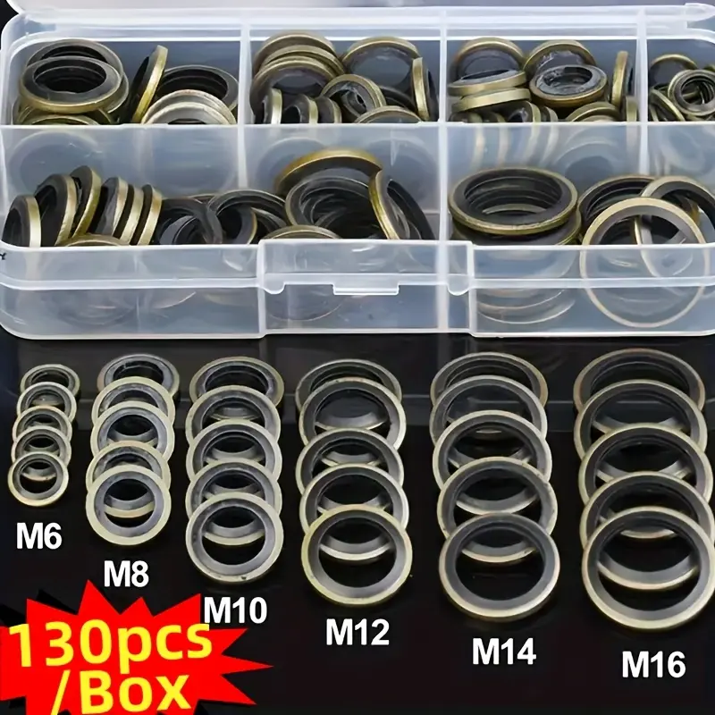 130-Piece Multi-Size Automotive Oil Pan Drain Plug Kit - Includes Drain Bolts, Rubber Seals, Replaceable Oil Pan Seals in M6, M8, M10, M12, M14, M16 Sizes, Oil Pan Seal summervibes