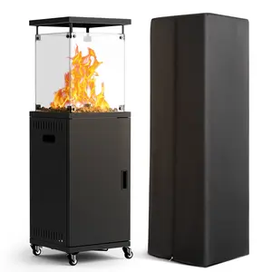 41,000 BTU Outdoor Heater,Propane Patio Heater,CSA Certificated, Lockable Wheels,Tempered Glass, Patio,Backyard,Balcony,Poolside,Black