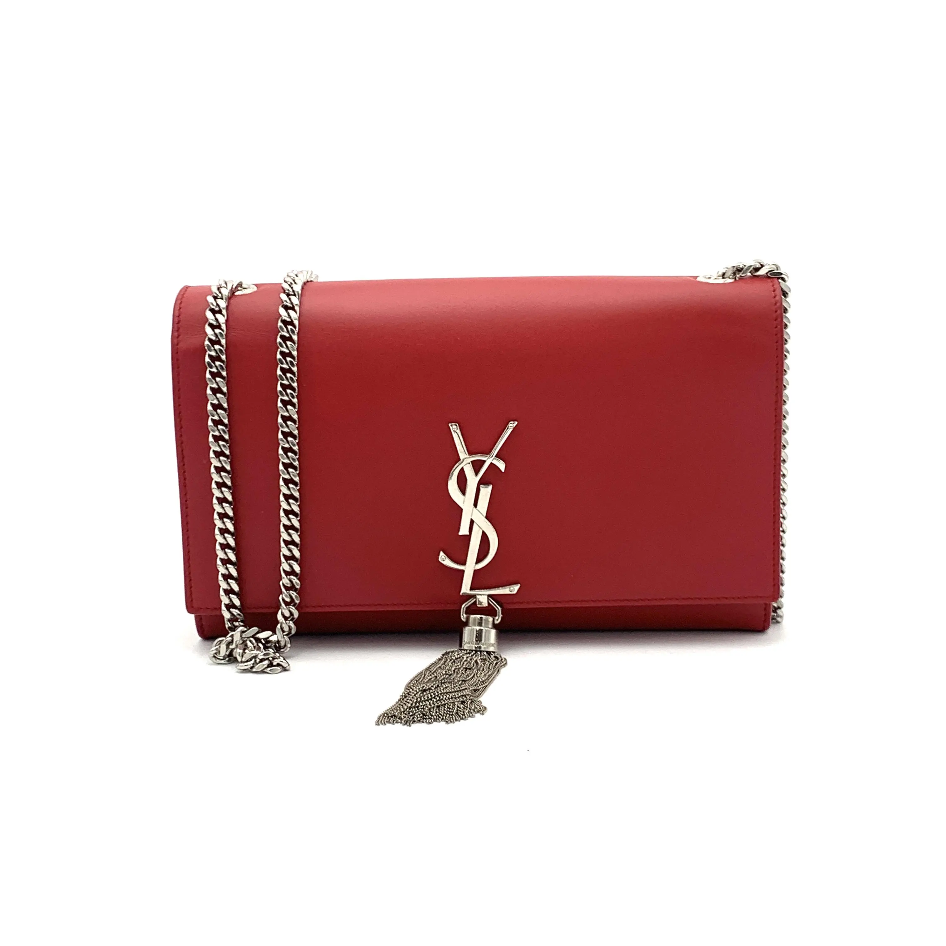 Pre-owned Yves Saint Laurent Leather Cross Body Bag Classic Tassel Monogram Red Medium#4141