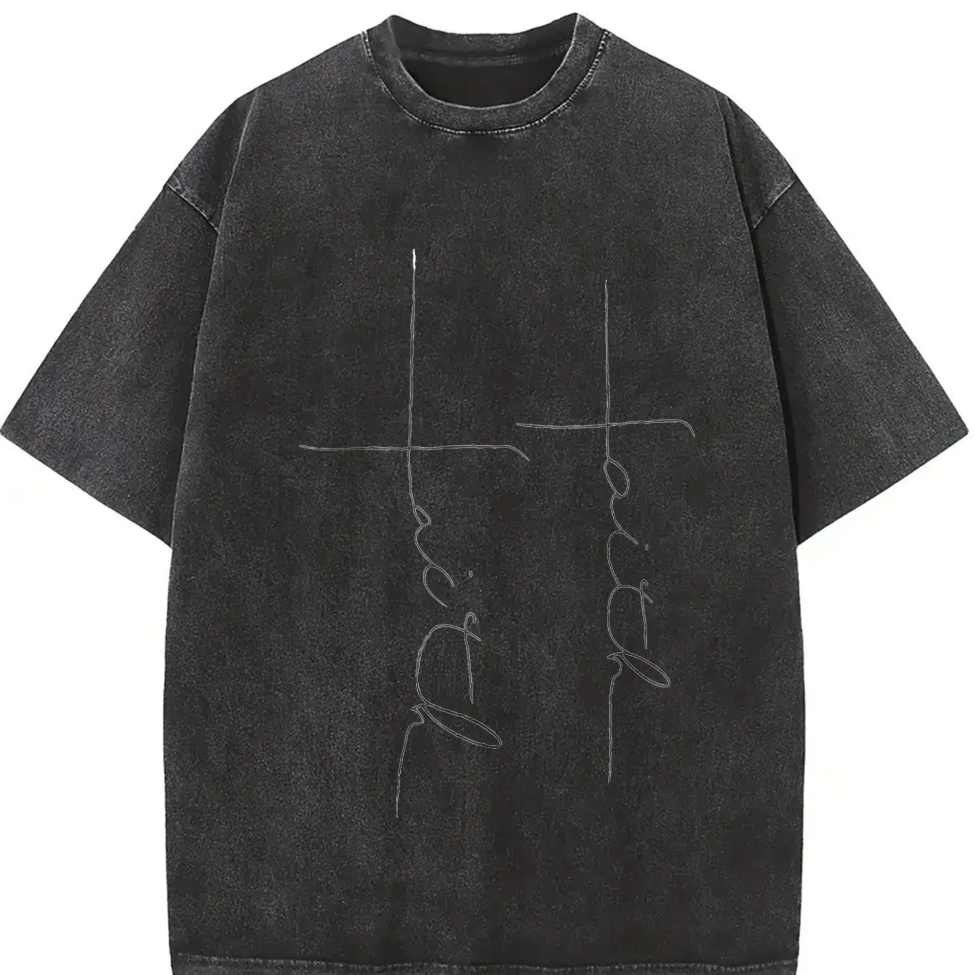 Menswear Casual Round Neck T-Shirt - 230gsm 100% Pre-Shrunk Cotton, Acid Washed, Carbon-Finished, Minimalist Abstract Graphic, Oversized Relaxed Fit, Vintage Feel, Ideal Dad Birthday Gift, Summer Festival Essential Top, Tshirt