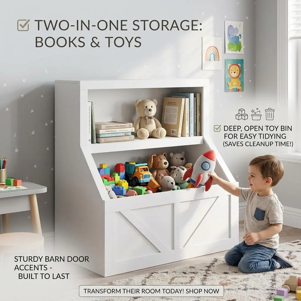 Garvee Kids Bookshelf Toy Storage Organizer With Spacious Tabletop & Anti-Tipping Device Waterproof Toddler Bookshelf 32"H Baby Bookshelf For Nursery Playroom Bedroom Hallway