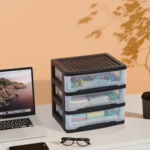 Medium 4 Drawer Clear Stacking Desktop Organizer for Office Supplies,Stackable Storage Drawers Plastic Storage Bins For Kitchen Cabinets, Pantry, Home Organization (Black, Medium 4Drawer)