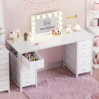 Small Vanity Desk For Kids - 31.5 Inch Makeup Table With 2 Drawers, White & Gold, Fits Narrow Spaces - View #3