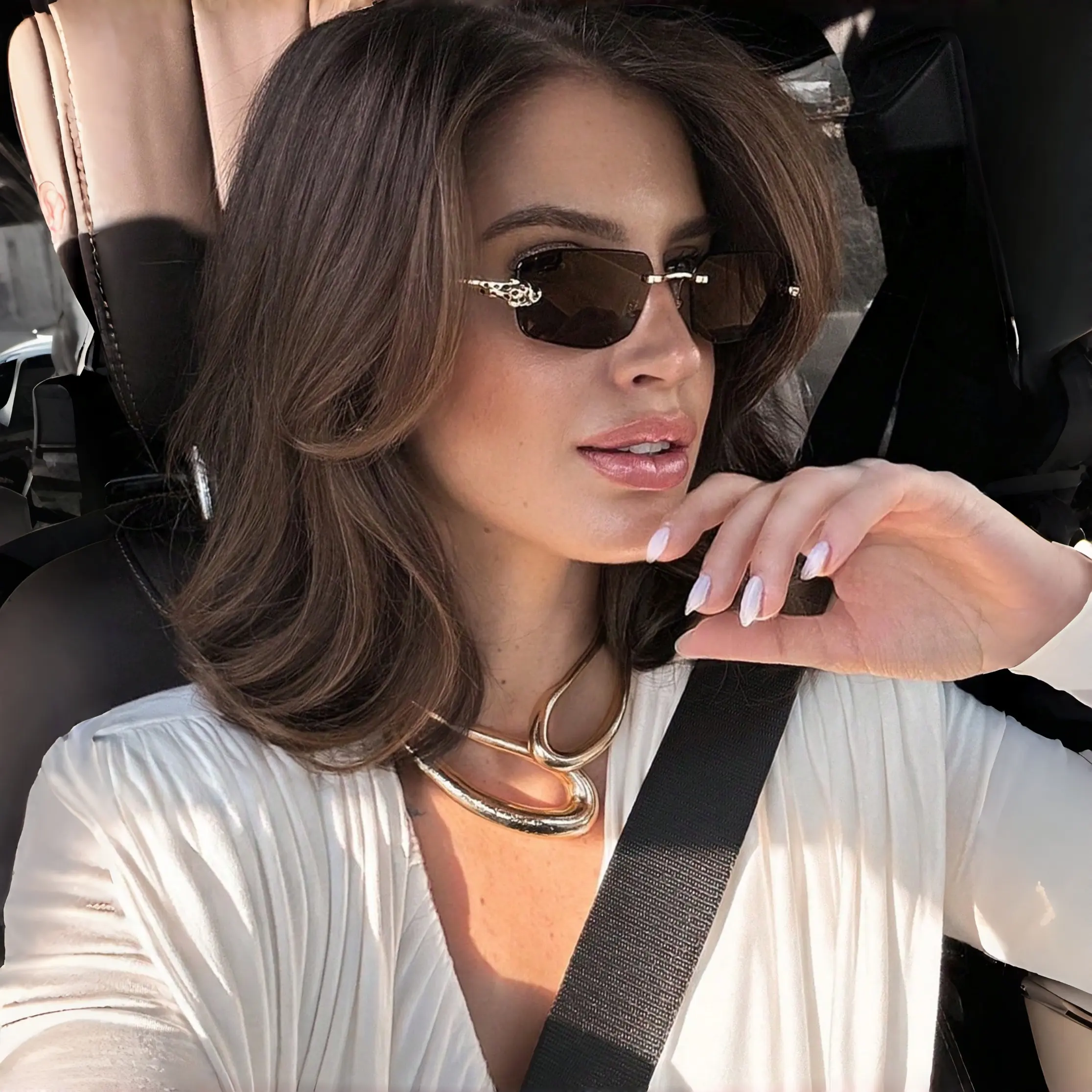 New Fashionable Retro Frameless Rectangle Small Sunglasses 