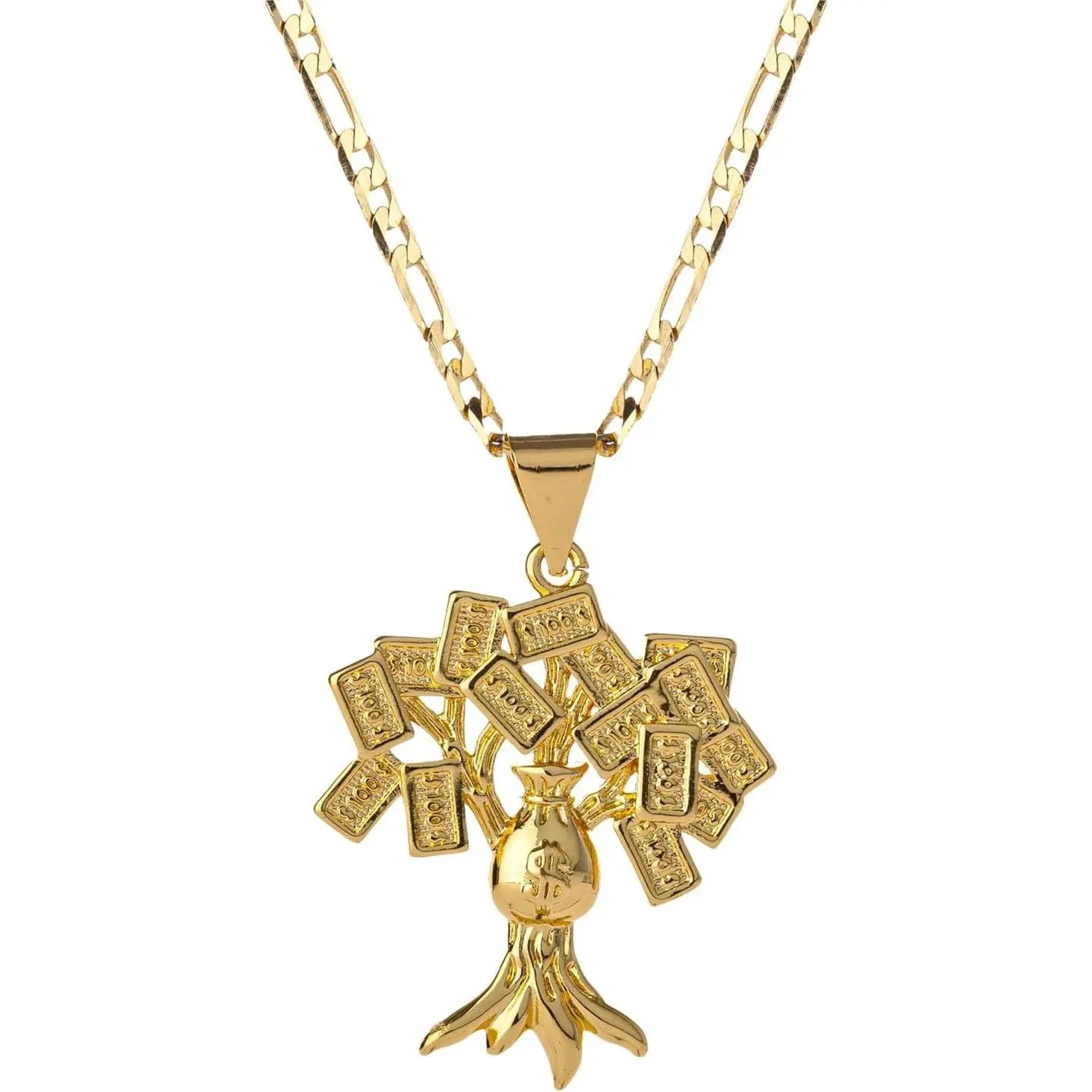 14k Gold Money Tree Charm 100 Dollar Bill Tree Pendant Necklace For Women  Men Money Tree
