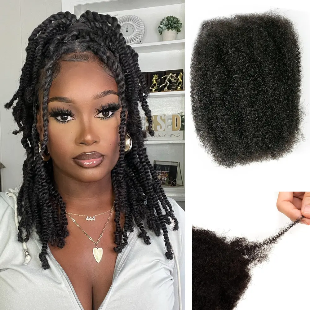 YWIGS Afro Kinky Bulk Hair Extensions For Braiding Mini Twist Dreadlock Human Braiding Hair Repair Locs Tape 3C 4A Black 50grams / pack #DealsForYouDays @spotlightday