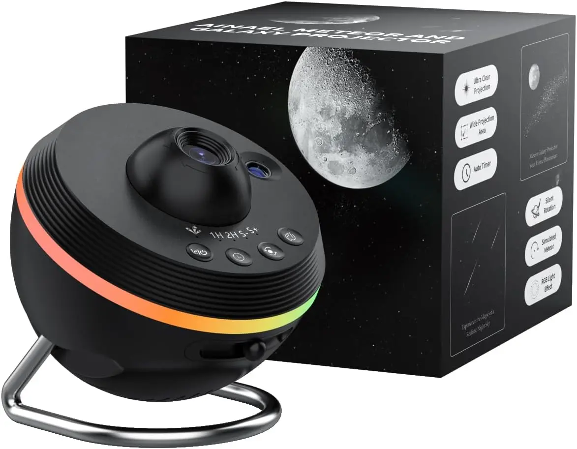 Galaxy Projector, Star Projector Home Planetarium Space Ceiling Starry Sky Night Light with Light Strip, Meteor and Galaxy Projector for Kid Adult Bedroom Christmas Gift (Black)