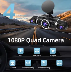 4-Channel Dash Cam with Built-in WiFi, Includes 32GB Memory Card (Non-Wireless), 4-Lens Dash Camera, Requires Wired Power, Front/Rear/Left/Right Cameras, Clear Night Vision, HDR, App Control. Car Dashboard Camera.
