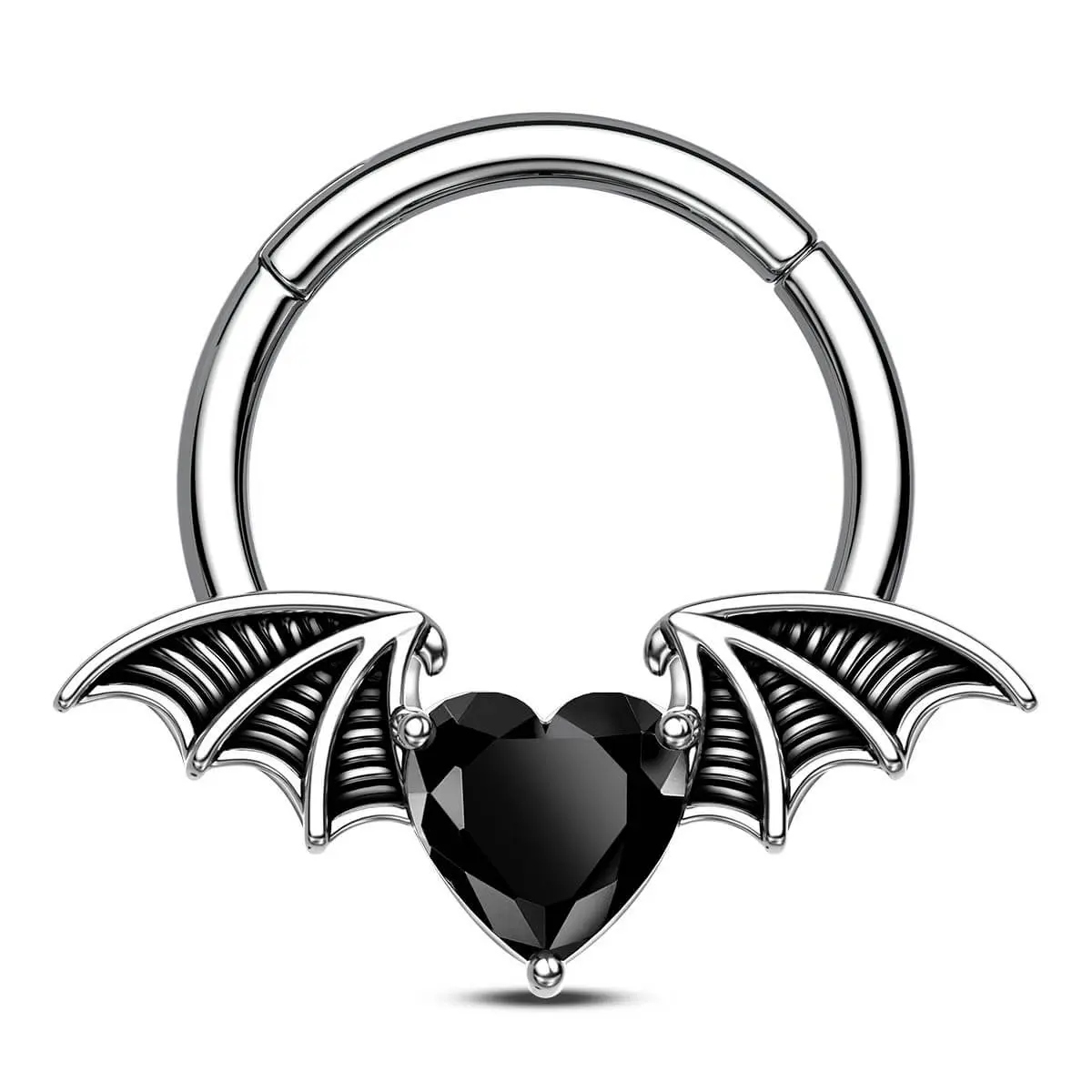 Oufer 16G Gothic Black CZ Heart Bat Wing Septum Ring Oufer 16G Gothic Black CZ Heart Bat Wing Septum Ring