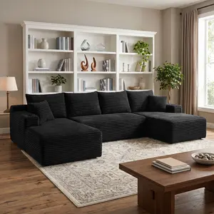 U-shaped compressed modular living room sofa, modular corduroy long sofa, chaise lounge frameless sofa, convertible modern living room sofa bed –  ,boneless couches high-resilience foam